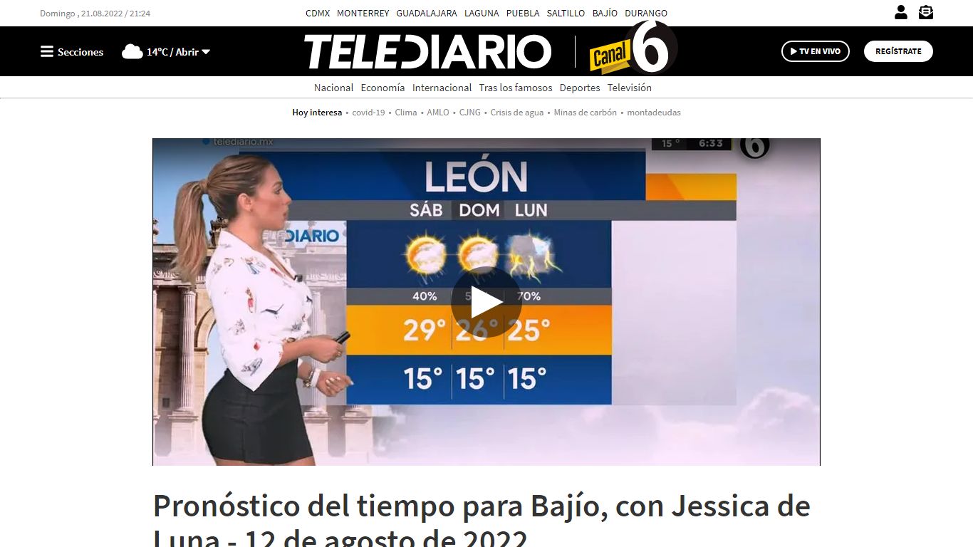 Pronóstico del tiempo para Bajío, con Jessica de Luna - 12 de agosto de ...